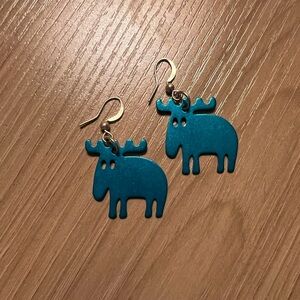 Teal Moose Earrings and Red Flower Earring Set